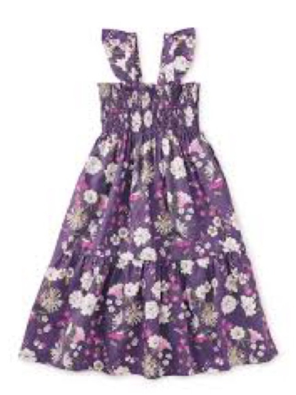 Tea Collection Portuguese Floral Smocked Flutter Sleeve Dress - Girls Size 14